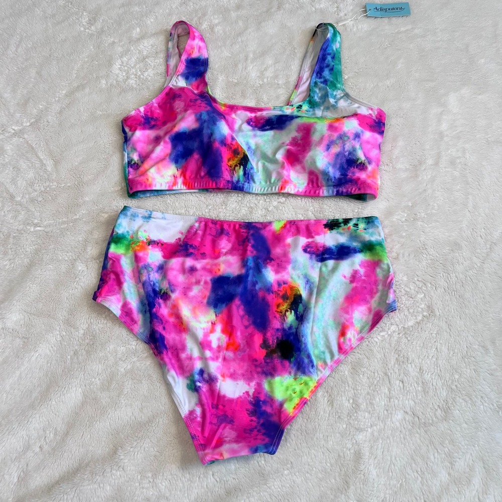 Adisputent Women's Tie Dye High Waisted Bikini Set Multicolor Size XXL NWT‎
